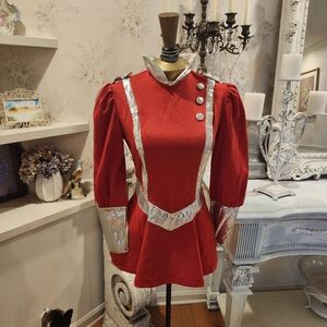 Vintage Red Silver Majorette Dress Costume Marching Band M